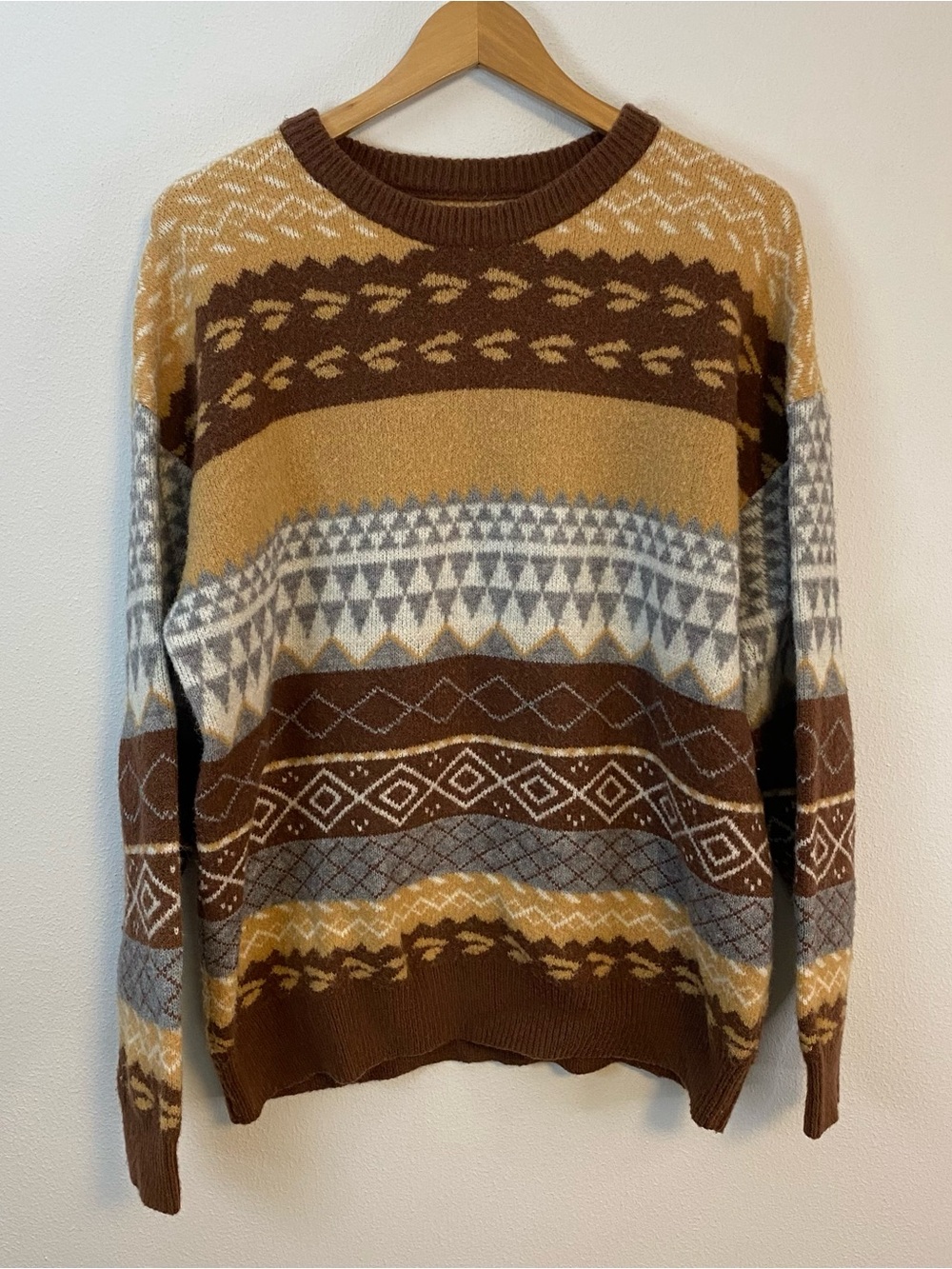 Vintage Geometric Crewneck Sweater Knit Grandpa Style Mens‎ XL